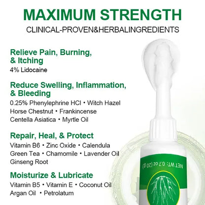 Organic Hemorrhoid Treatment Cream-Gel with Soothing Aloe Vera, Anti-Itch Relief for Pain & Swelling, Alcohol-Free Formula for Sensitive Skin, Unisex, 1.4 oz with Finger Cots