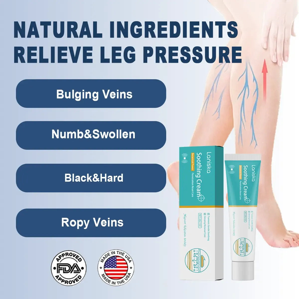 Leg Relief Gentle Herbal Varicose VeinsCream-External Use for Pain, Swelling, and Vein Repair |Soothing Massage Lotion for Body & SkinComfort-30g