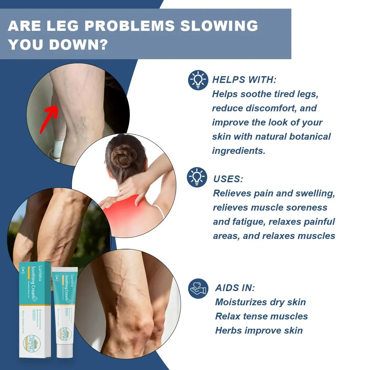 Leg Relief Gentle Herbal Varicose VeinsCream-External Use for Pain, Swelling, and Vein Repair |Soothing Massage Lotion for Body & SkinComfort-30g