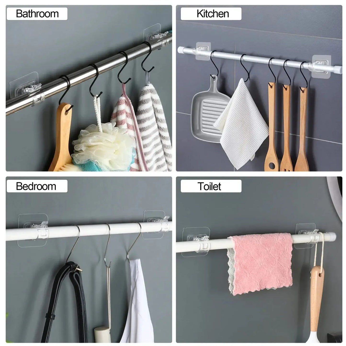A set of 8PCS Curtain Rod Brackets with Clips,Transparent Drapery Hooks,Rod Hanging,Adjustable Rods Holder