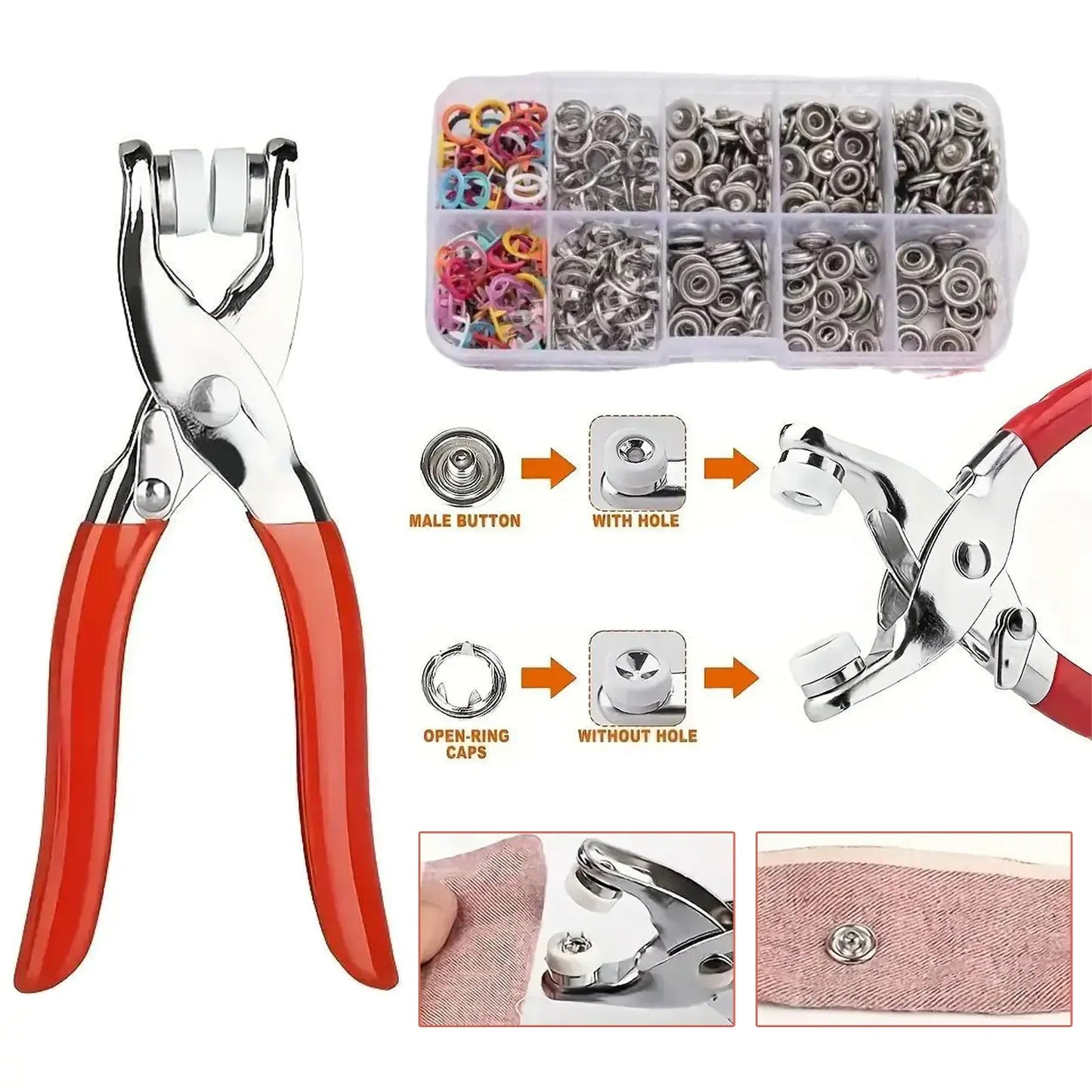 Buttons & Pliers Tool Kit,Including 100pcs Invisible Colored Metal Buckle & 1 Count Manual Pressure Pliers