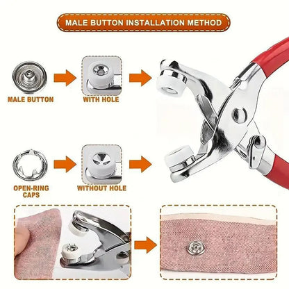 Buttons & Pliers Tool Kit,Including 100pcs Invisible Colored Metal Buckle & 1 Count Manual Pressure Pliers