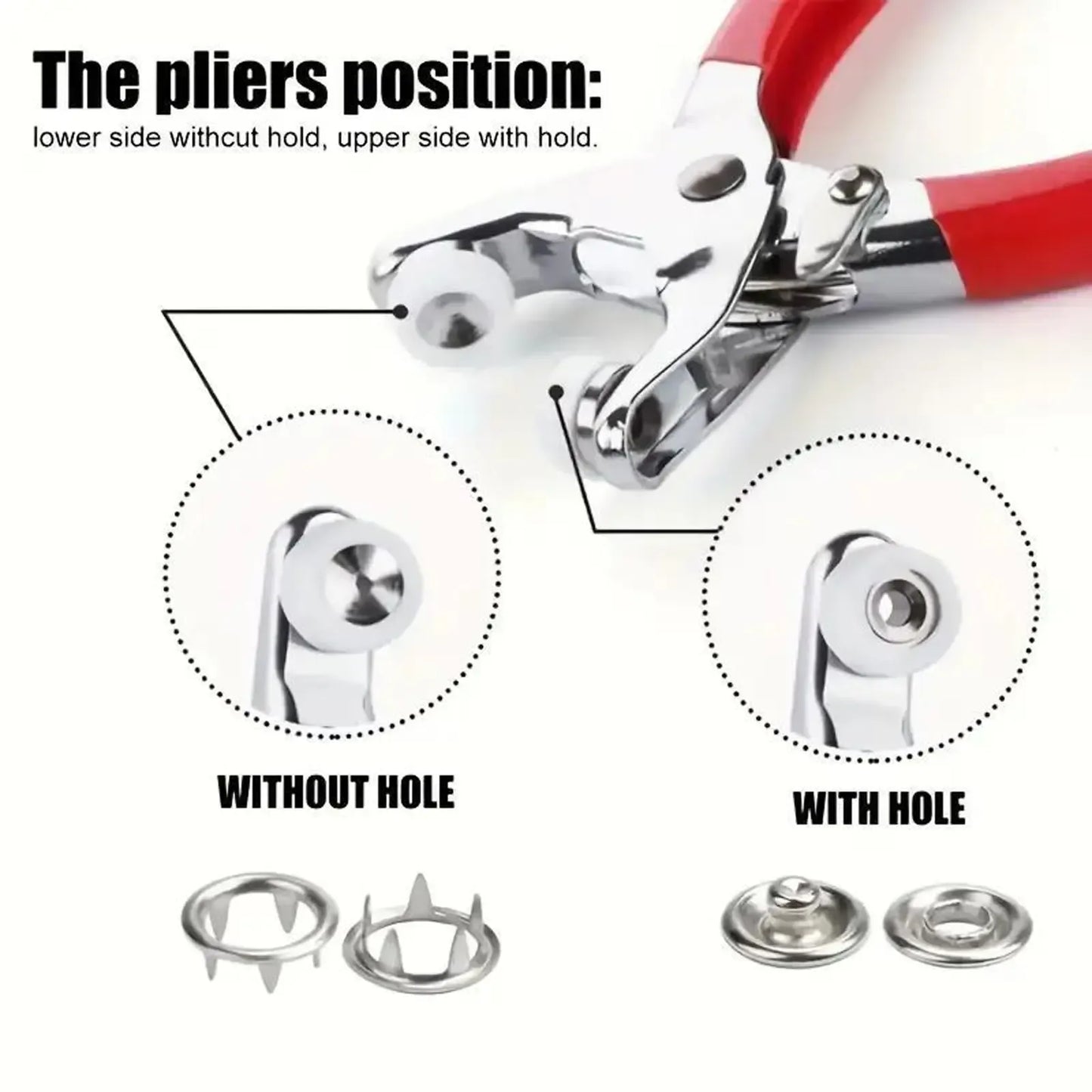 Buttons & Pliers Tool Kit,Including 100pcs Invisible Colored Metal Buckle & 1 Count Manual Pressure Pliers