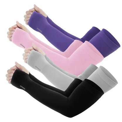 Sun Protection UV Garden Arm Sleeves with Thumb Hole Watch Hole for Men Women UPF 50+ Compression Cooling Football Sleeves Breast Cancer Awareness fallfreshness sport gloves