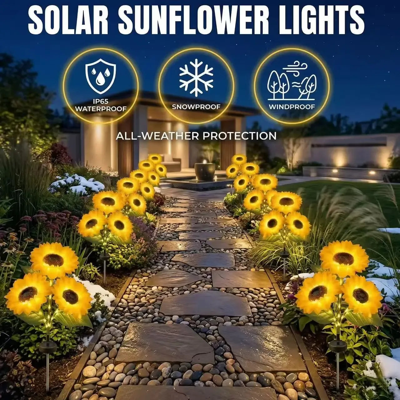 LED Solar Sunflower Garden Stake Lights - 2/4/6 Packs, 14cm Large Flower Heads, 65cm Tall, IP65 Waterproof Realistic Decor for Lawn, Patio, Light