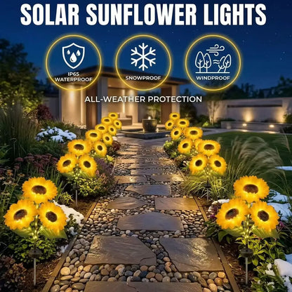LED Solar Sunflower Garden Stake Lights - 2/4/6 Packs, 14cm Large Flower Heads, 65cm Tall, IP65 Waterproof Realistic Decor for Lawn, Patio, Light