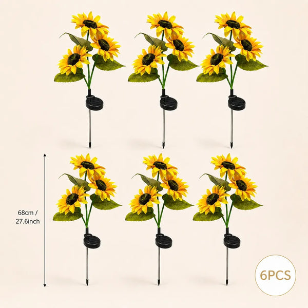 LED Solar Sunflower Garden Stake Lights - 2/4/6 Packs, 14cm Large Flower Heads, 65cm Tall, IP65 Waterproof Realistic Decor for Lawn, Patio, Light