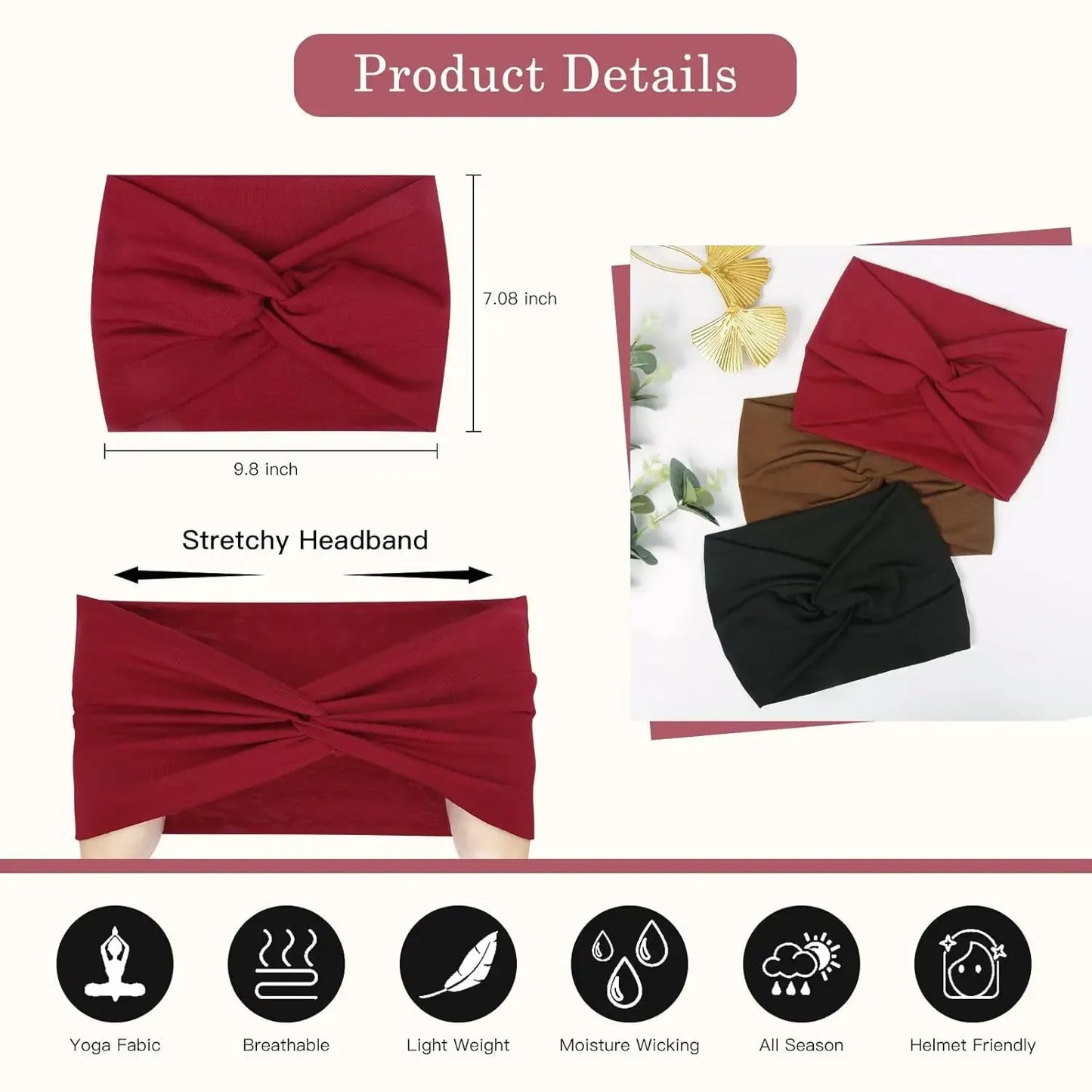 6 Pack Boho Wide Headbands for Women