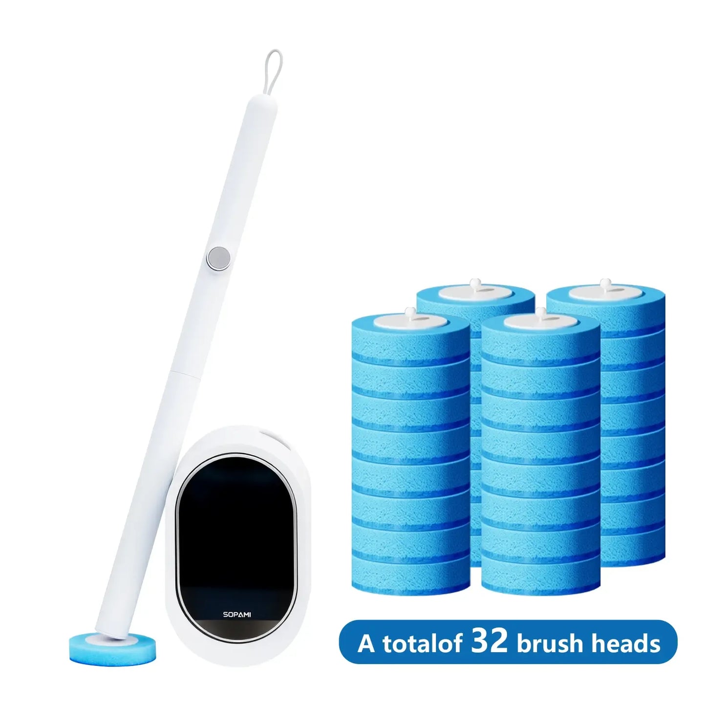 Toilet Brush Kit - 32/16 Refill Heads & Holder,