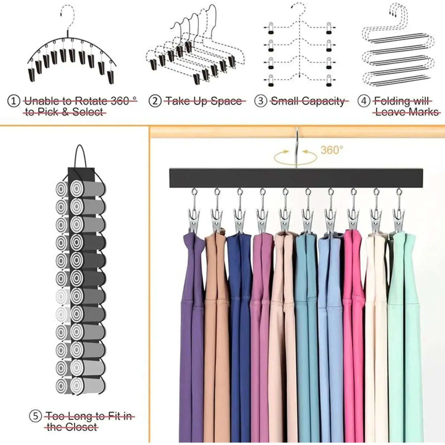1/2 Pack Wooden Hat Organizer with 12 Stainless Steel Clips