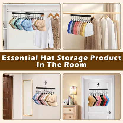 1/2 Pack Wooden Hat Organizer with 12 Stainless Steel Clips