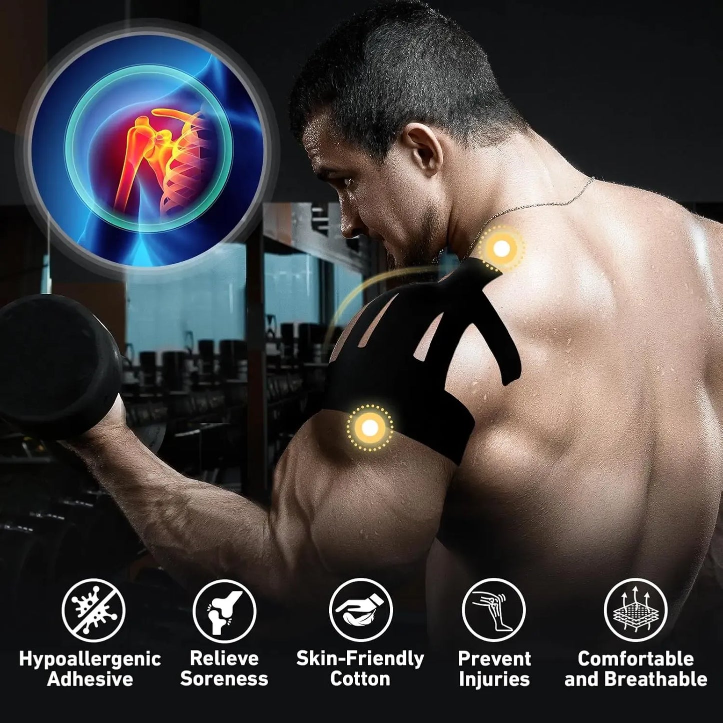 Precut Shoulder Kinesiology Strapping Tape for Men & Women