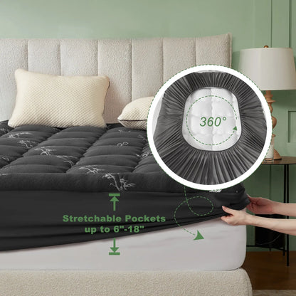 Bamboo Mattress Topper – Cooling Pillow Top Pad with Deep Pocket