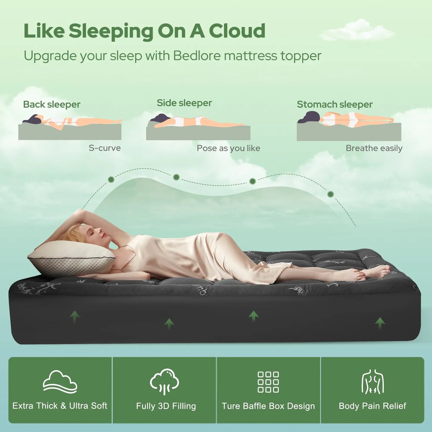 Bamboo Mattress Topper – Cooling Pillow Top Pad with Deep Pocket