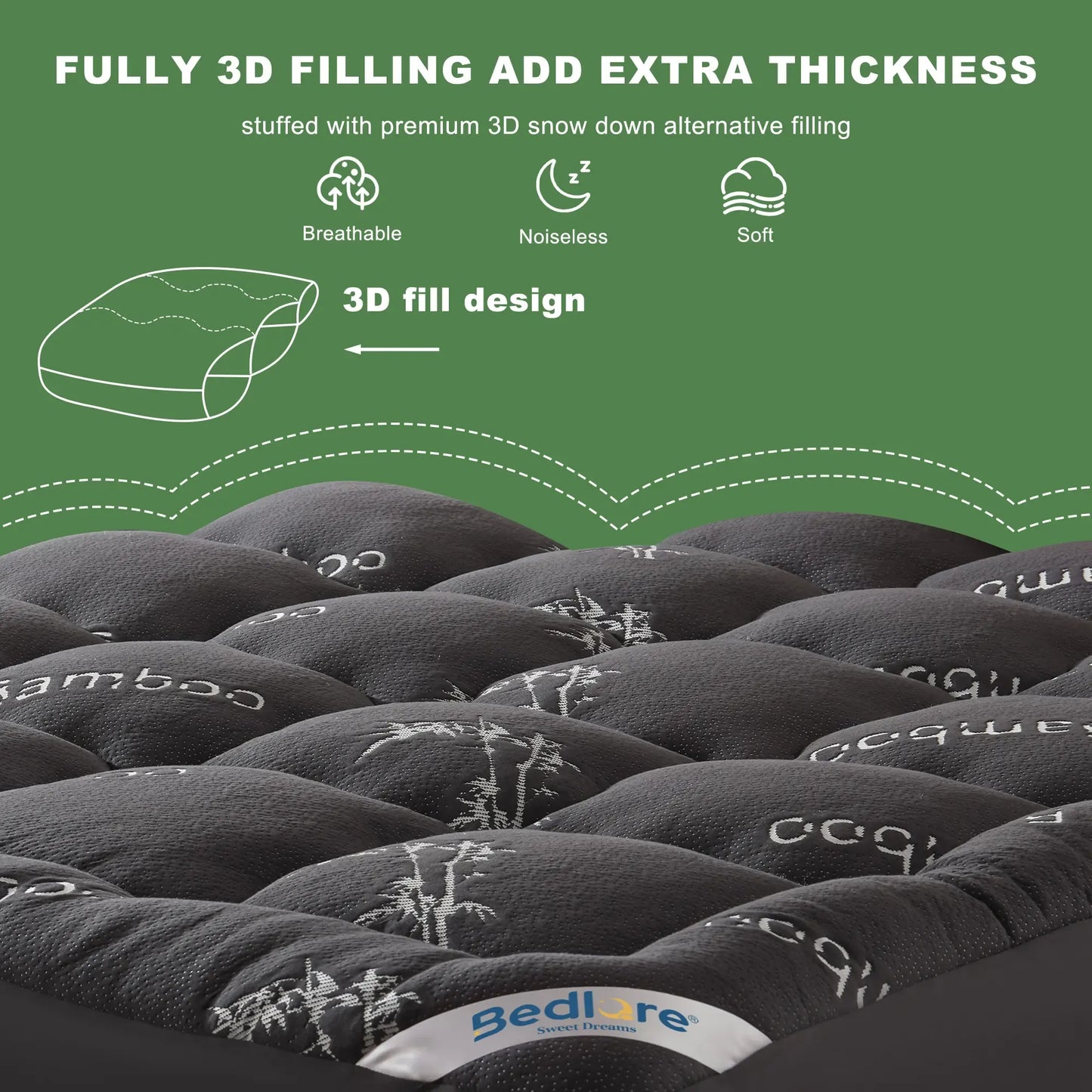 Bamboo Mattress Topper – Cooling Pillow Top Pad with Deep Pocket