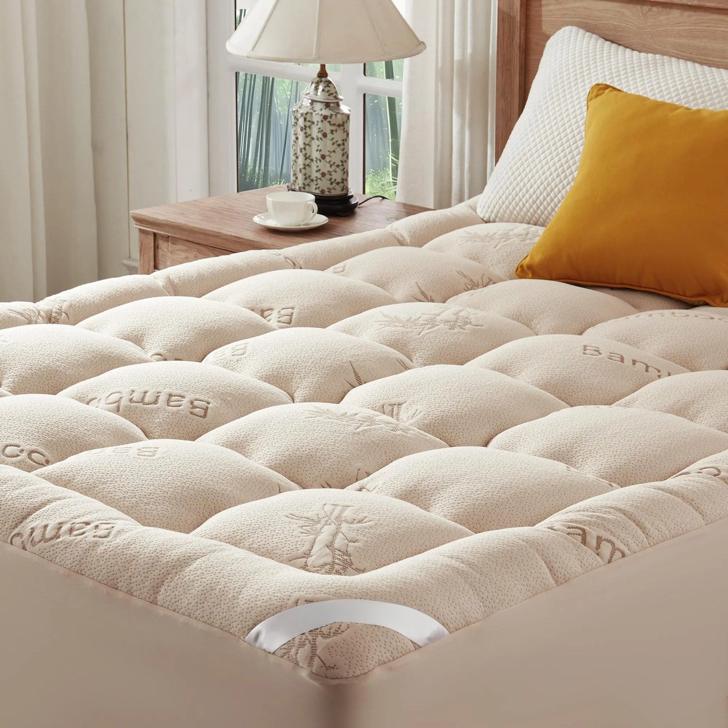 Bamboo Mattress Topper – Cooling Pillow Top Pad with Deep Pocket