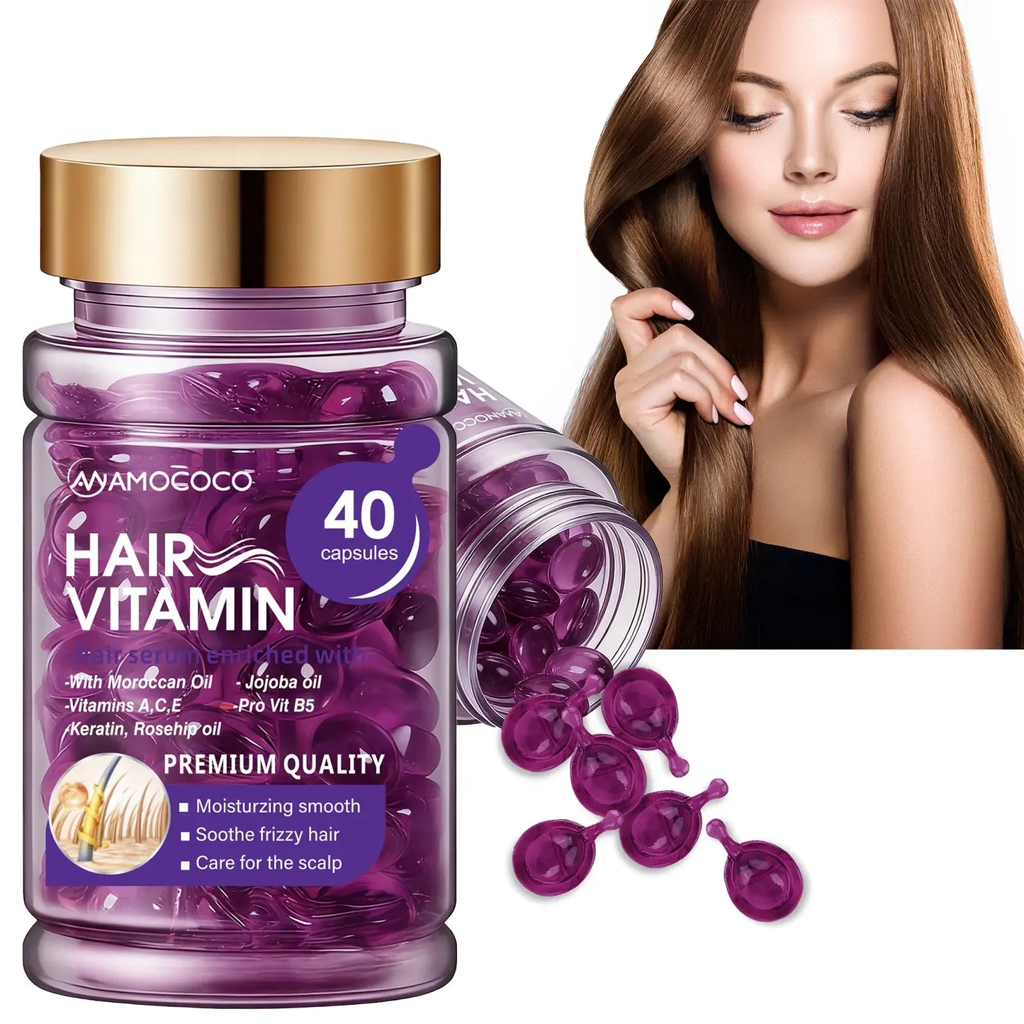 Hair Vitamin Capsules – Violet Vitamins & Argan Oil, 40 Capsules