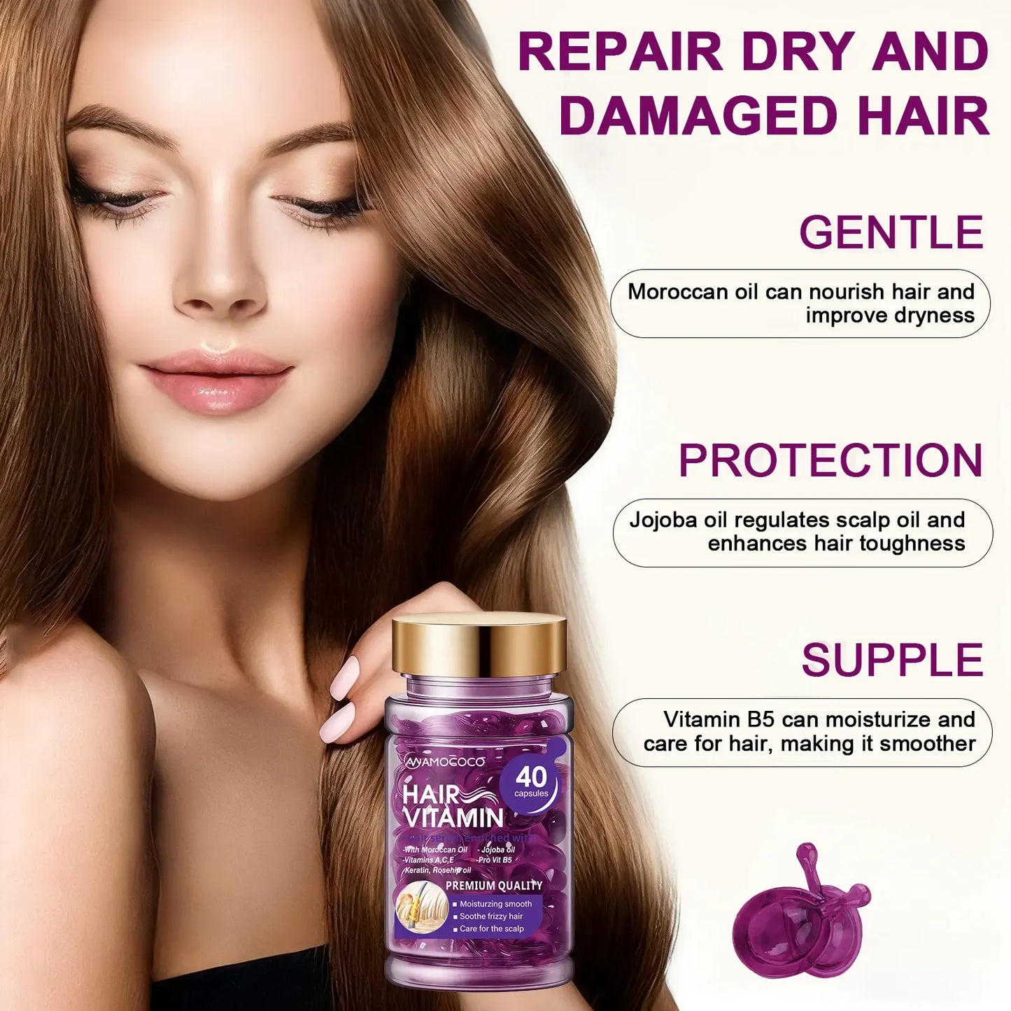 Hair Vitamin Capsules – Violet Vitamins & Argan Oil, 40 Capsules