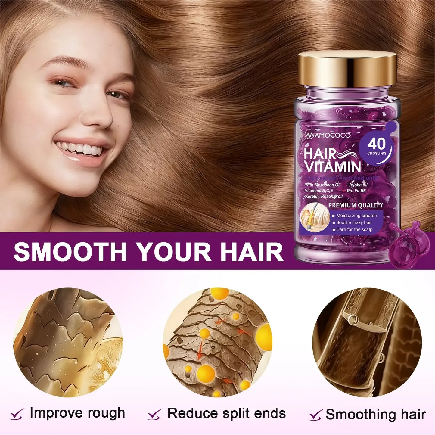Hair Vitamin Capsules – Violet Vitamins & Argan Oil, 40 Capsules