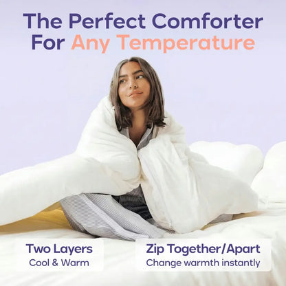 Temperature Control Comforter - This comforter is made from two comforters zipped together: a lighter one for hot sleepers and a heavier one for extra warmth. Zip or unzip to sleep at your ideal temperature.
