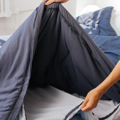 Temperature Control Comforter - This comforter is made from two comforters zipped together: a lighter one for hot sleepers and a heavier one for extra warmth. Zip or unzip to sleep at your ideal temperature.