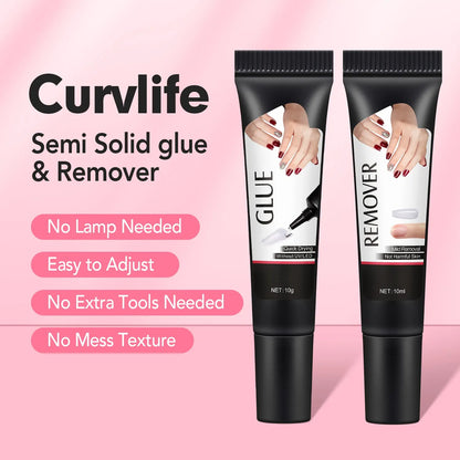 Newly Upgraded 10g Quick-Drying Semi-Solid Nail Glue with 10ml Remover – Long-Lasting Adhesive Gel for Press-On Nails, Acrylic Tips, and Salon-Quality Nail Kits – Easy Application, No UV Lamp Needed for Home or Salon Use