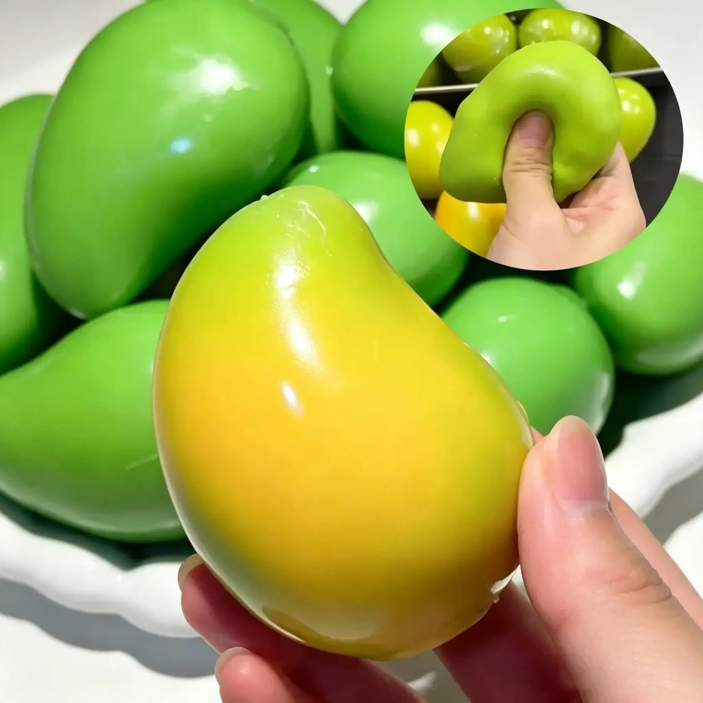 Handmade Viral Color Changing Mango Squishy, Crunchy ASMR Stress Ball (Green to Yellow),  Heat-Activated Bead Filled Fidget Toy