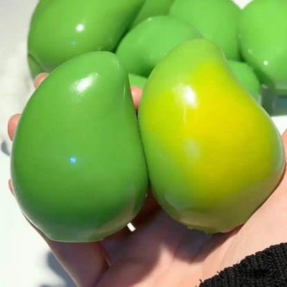 Handmade Viral Color Changing Mango Squishy, Crunchy ASMR Stress Ball (Green to Yellow),  Heat-Activated Bead Filled Fidget Toy