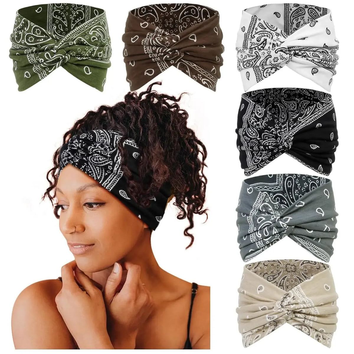 6 Pack Boho Wide Headbands for Women