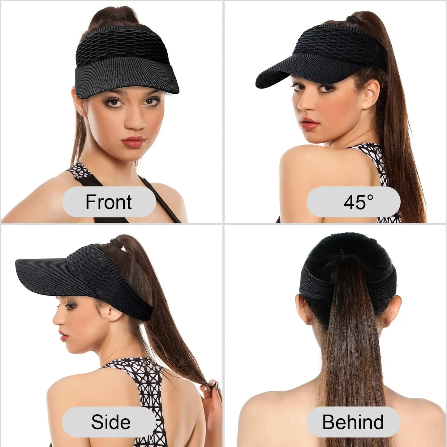 2Pcs Women's High Ponytail Sun Visor Hat | Aesthetic Breathable Open-Top UV Protection Cap | Birthday Gift for Her Running Hiking Beach Travel Outdoor Daily Wear