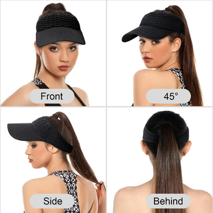 2Pcs Women's High Ponytail Sun Visor Hat | Aesthetic Breathable Open-Top UV Protection Cap | Birthday Gift for Her Running Hiking Beach Travel Outdoor Daily Wear