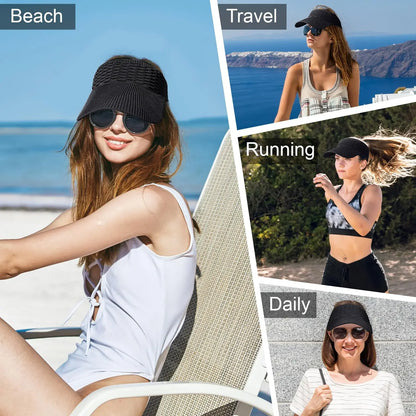 2Pcs Women's High Ponytail Sun Visor Hat | Aesthetic Breathable Open-Top UV Protection Cap | Birthday Gift for Her Running Hiking Beach Travel Outdoor Daily Wear