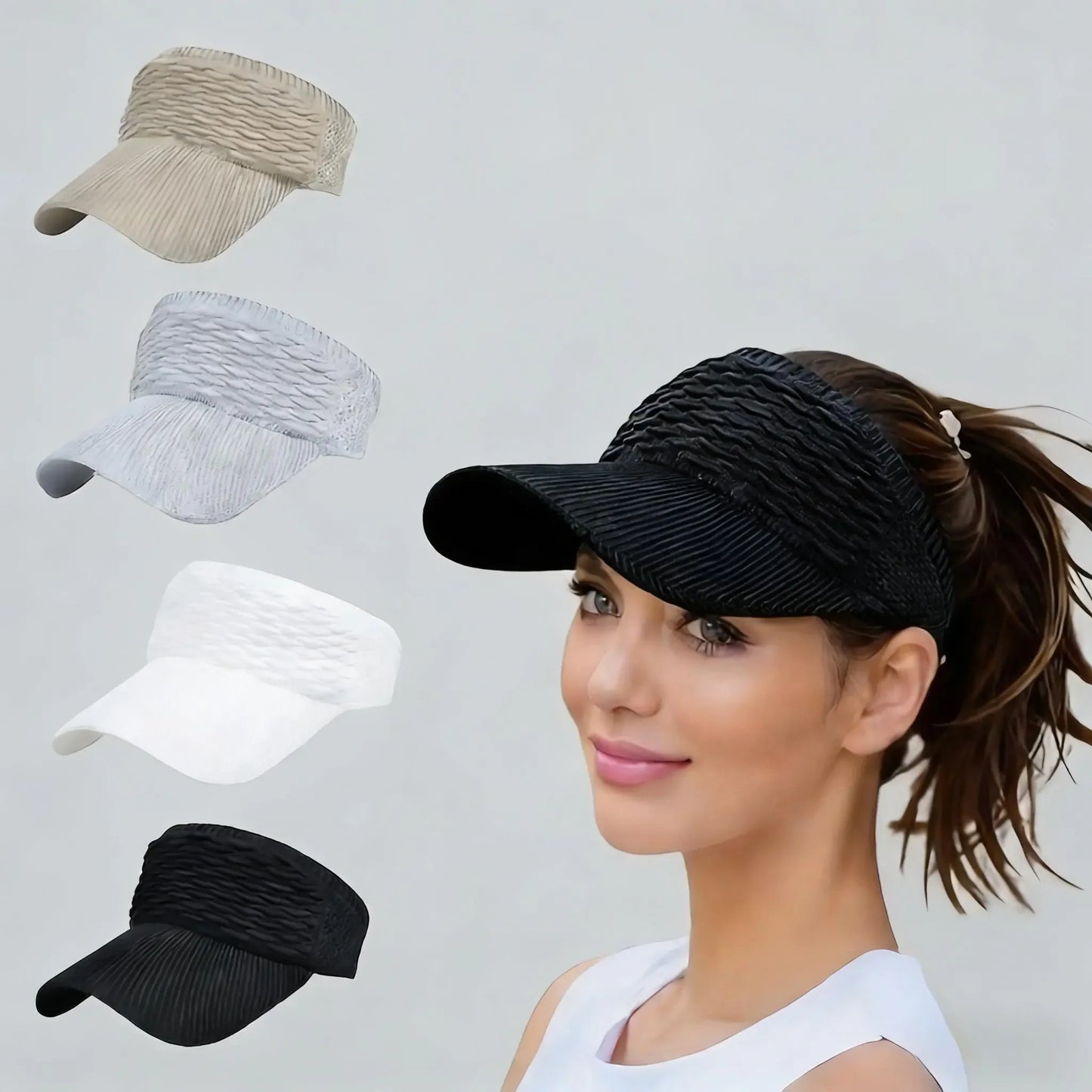 2Pcs Women's High Ponytail Sun Visor Hat | Aesthetic Breathable Open-Top UV Protection Cap | Birthday Gift for Her Running Hiking Beach Travel Outdoor Daily Wear
